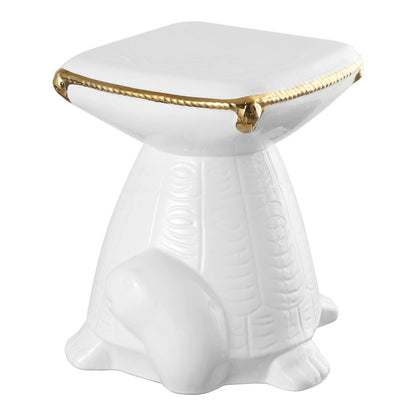 Caspian 15" Coastal White/Gold Ceramic Turtle Garden Stool