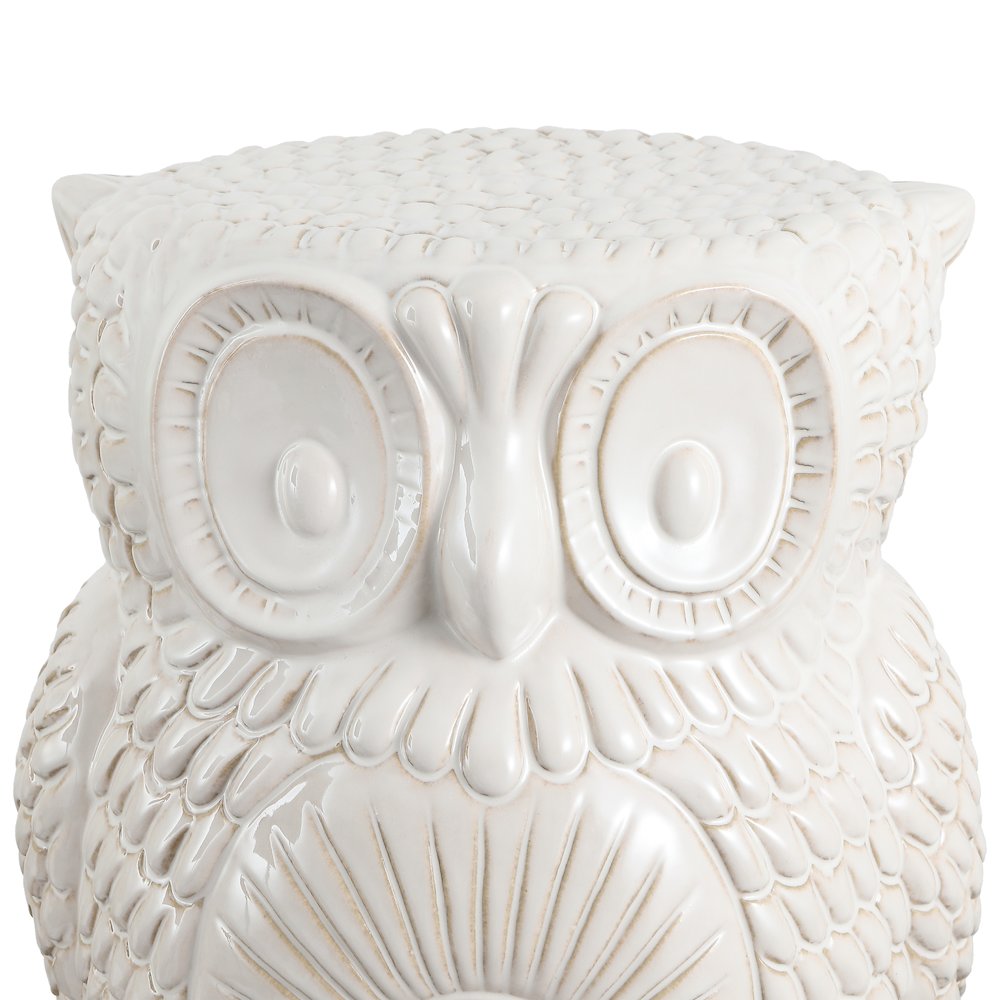 Millie 17.5" Cottage White Ceramic Owl Garden Stool