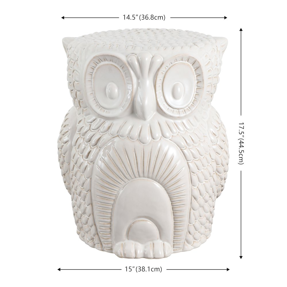 Millie 17.5" Cottage White Ceramic Owl Garden Stool
