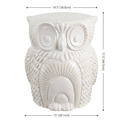 Millie 17.5" Cottage White Ceramic Owl Garden Stool
