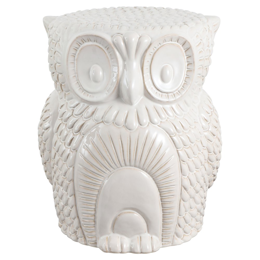 Millie 17.5" Cottage White Ceramic Owl Garden Stool