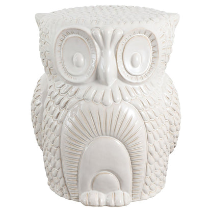Millie 17.5" Cottage White Ceramic Owl Garden Stool