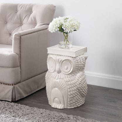 Millie 17.5" Cottage White Ceramic Owl Garden Stool