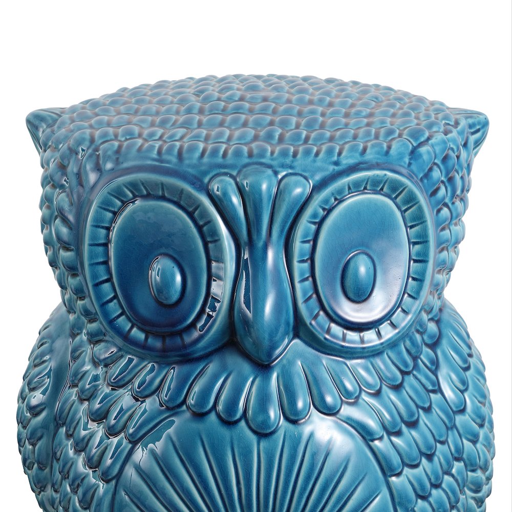Millie 17.5" Cottage Blue Cracks Ceramic Owl Garden Stool
