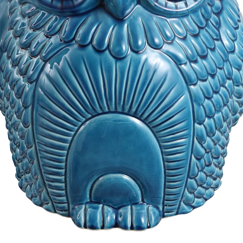 Millie 17.5" Cottage Blue Cracks Ceramic Owl Garden Stool