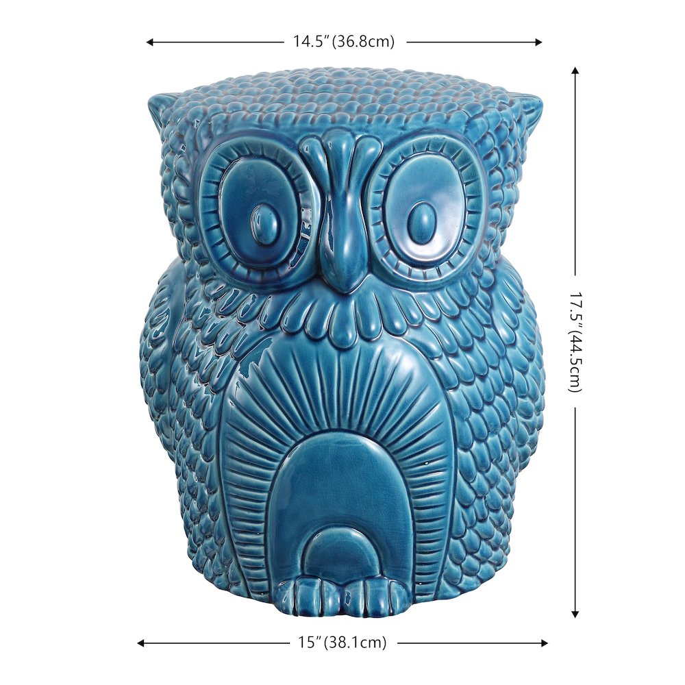 Millie 17.5" Cottage Blue Cracks Ceramic Owl Garden Stool
