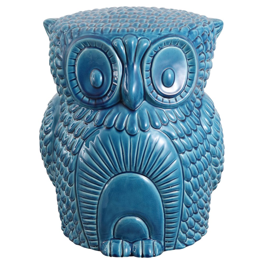 Millie 17.5" Cottage Blue Cracks Ceramic Owl Garden Stool