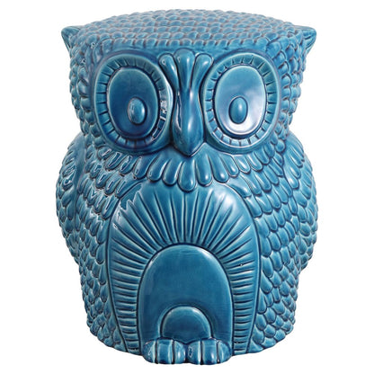 Millie 17.5" Cottage Blue Cracks Ceramic Owl Garden Stool