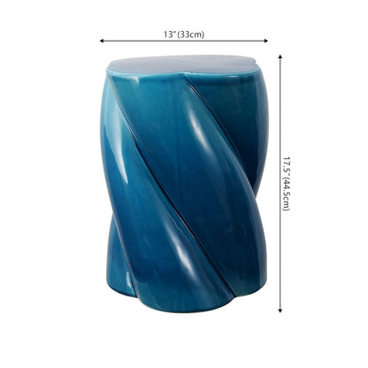 Yves 17.5" Glossy Cracked Blue Ceramic Twisted Garden Stool - Indoor/Outdoor