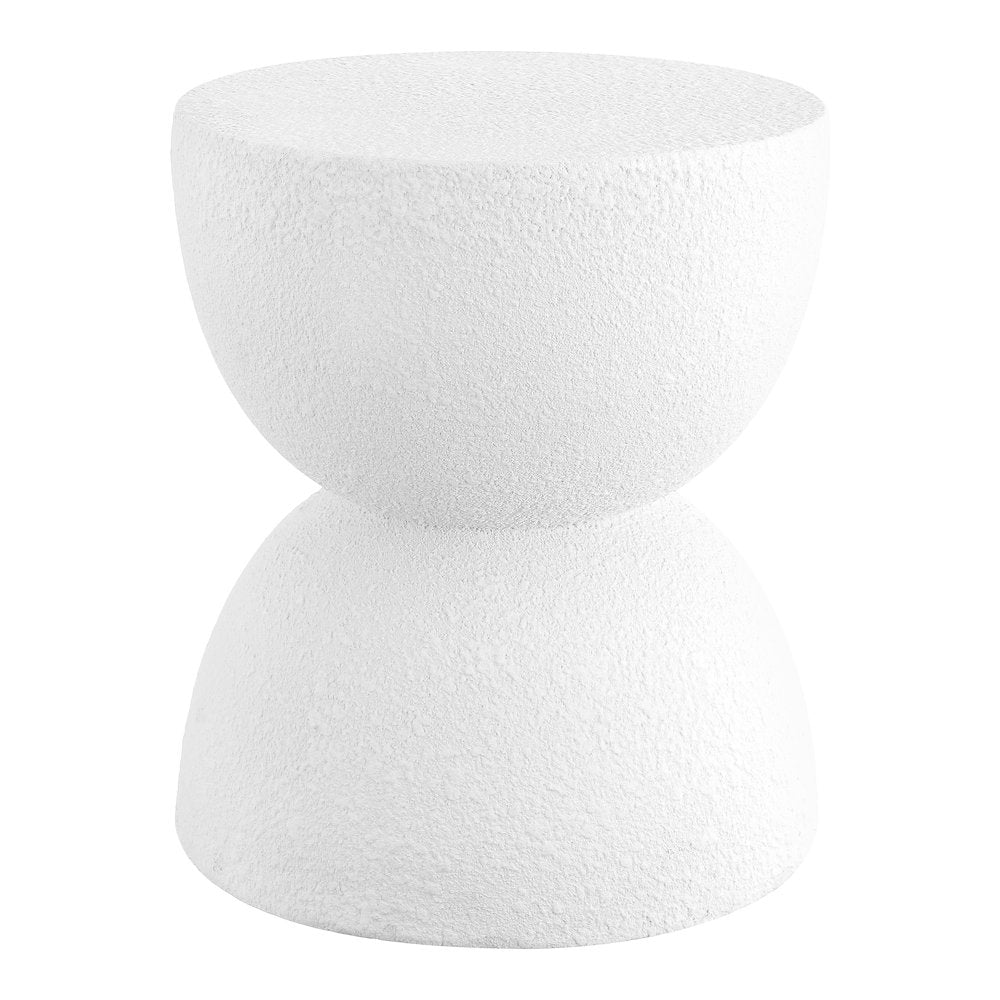Greta 18" White Frosted Textured Hourglass Indoor/Outdoor Stool & Side Table