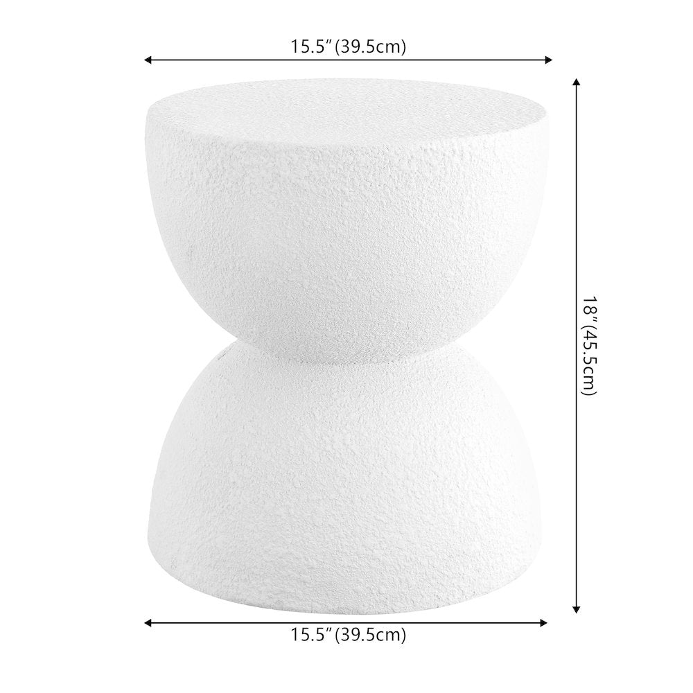 Greta 18" White Frosted Textured Hourglass Indoor/Outdoor Stool & Side Table