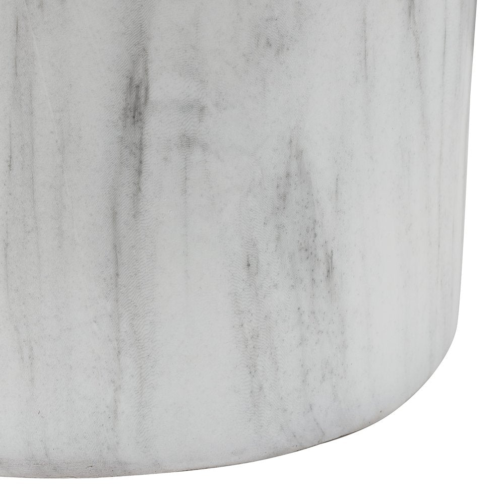 Troy 17" Modern White Faux Marble Cylinder Accent Table