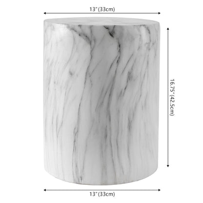 Troy 17" Modern White Faux Marble Cylinder Accent Table