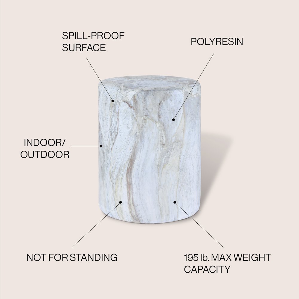 Troy 17" Modern Gray Faux Marble Cylinder Accent Table