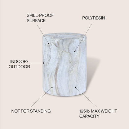 Troy 17" Modern Gray Faux Marble Cylinder Accent Table