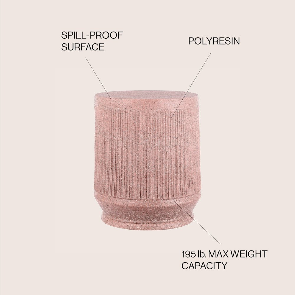 Kline 17.5" Modern Ribbed Pink Terrazzo UV-Resistant Resin Outdoor Accent Table