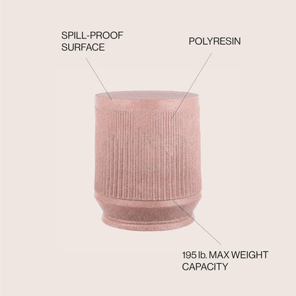 Kline 17.5" Modern Ribbed Pink Terrazzo UV-Resistant Resin Outdoor Accent Table