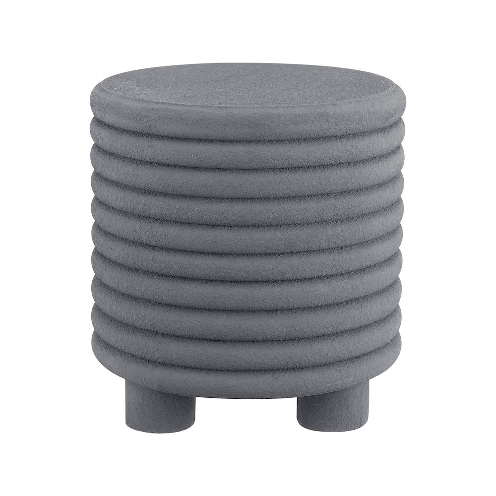 Evans 18" Modern Ribbed Drum Polyresin Outdoor Accent Table and Garden Stool