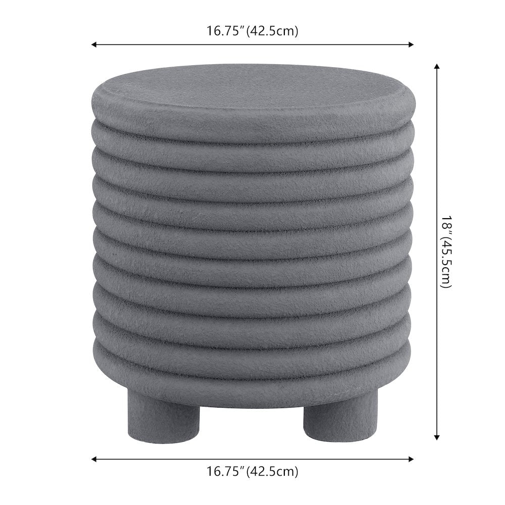 Evans 18" Modern Ribbed Drum Polyresin Outdoor Accent Table and Garden Stool