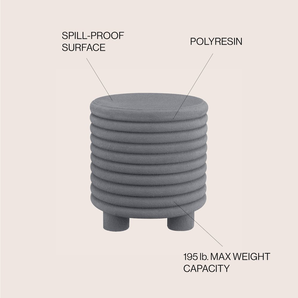 Evans 18" Modern Ribbed Drum Polyresin Outdoor Accent Table and Garden Stool