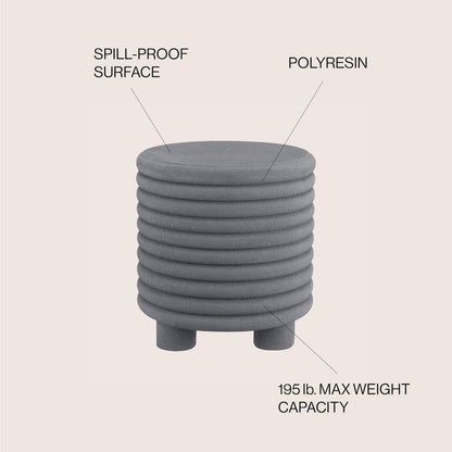 Evans 18" Modern Ribbed Drum Polyresin Outdoor Accent Table and Garden Stool