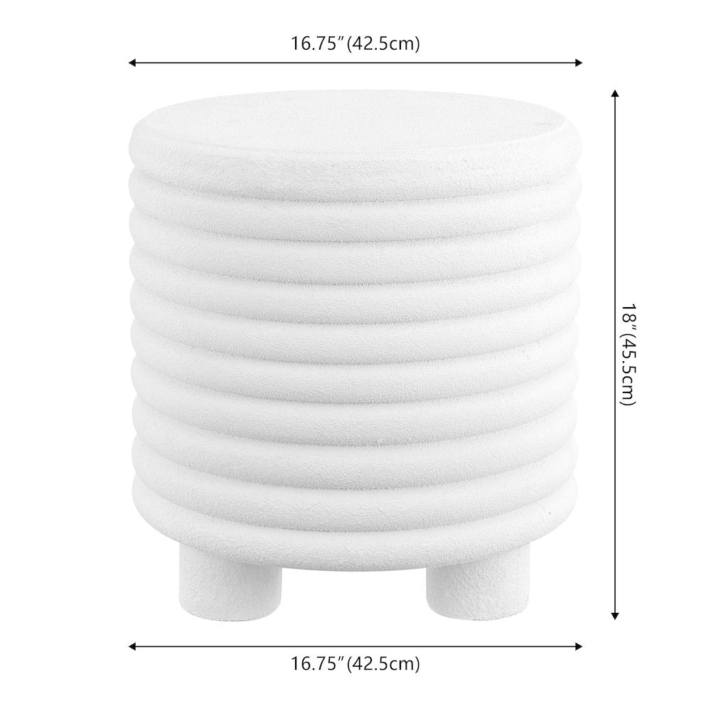 Evans 18" Modern Ribbed Drum Polyresin Outdoor Accent Table and Garden Stool