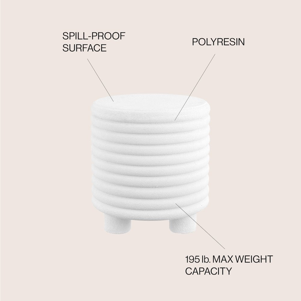 Evans 18" Modern Ribbed Drum Polyresin Outdoor Accent Table and Garden Stool