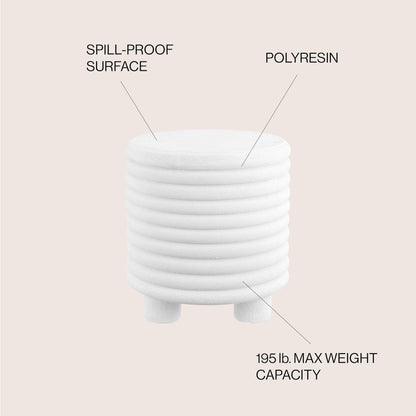 Evans 18" Modern Ribbed Drum Polyresin Outdoor Accent Table and Garden Stool