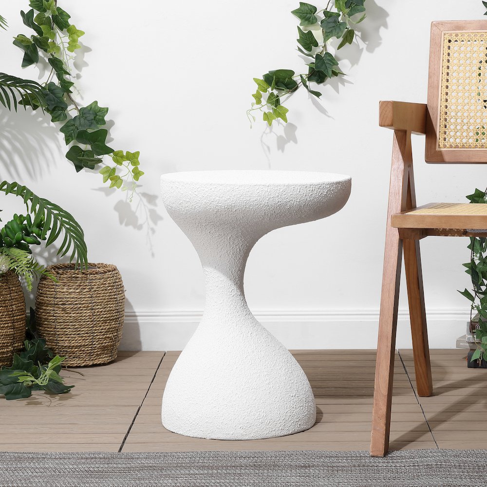 Boracay 19.75" Sculptural Polyresin Indoor/Outdoor Accent Side Table & Stool