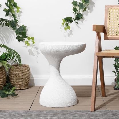 Boracay 19.75" Sculptural Polyresin Indoor/Outdoor Accent Side Table & Stool