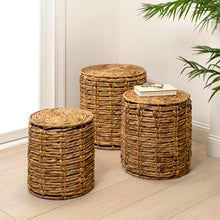 Zaria 18" Coastal Water Hyacinth Nesting Round Accent Table, Natural (Set of 3)