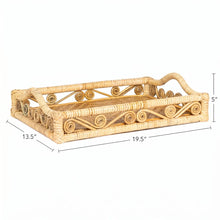 Baron Handcrafted Rattan/Bamboo Woven Scroll Serving Tray w/ Handles, Natural