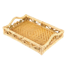 Baron Handcrafted Rattan/Bamboo Woven Scroll Serving Tray w/ Handles, Natural