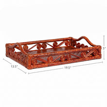 Baron Handcrafted Rattan/Bamboo Woven Scroll Serving Tray w/ Handles, Auburn
