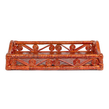 Baron Handcrafted Rattan/Bamboo Woven Scroll Serving Tray w/ Handles, Auburn