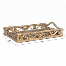 Baron Handcrafted Rattan/Bamboo Woven Scroll Serving Tray w/ Handles, Gray
