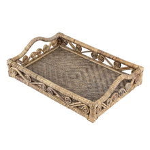 Baron Handcrafted Rattan/Bamboo Woven Scroll Serving Tray w/ Handles, Gray