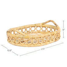 Cassini Handcrafted Rattan Oval Loop Ring Serving Tray w/ Handles, Natural