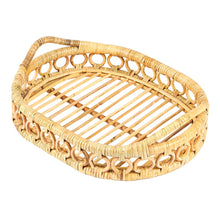 Cassini Handcrafted Rattan Oval Loop Ring Serving Tray w/ Handles, Natural