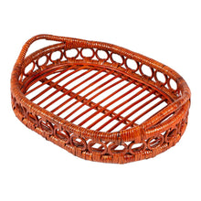 Cassini Handcrafted Rattan Oval Loop Ring Serving Tray w/ Handles, Auburn