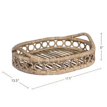 Cassini Handcrafted Rattan Oval Loop Ring Serving Tray w/ Handles, Gray