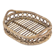 Cassini Handcrafted Rattan Oval Loop Ring Serving Tray w/ Handles, Gray