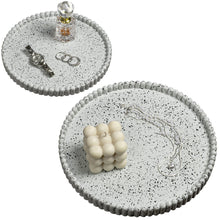 Concrete Fluted Edge Decorative Jewelry Trays, Speckled White (Set of 2)