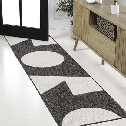 Two-Tone Black/Cream 2 ft. x 8 ft. Indoor/Outdoor Runner Rug