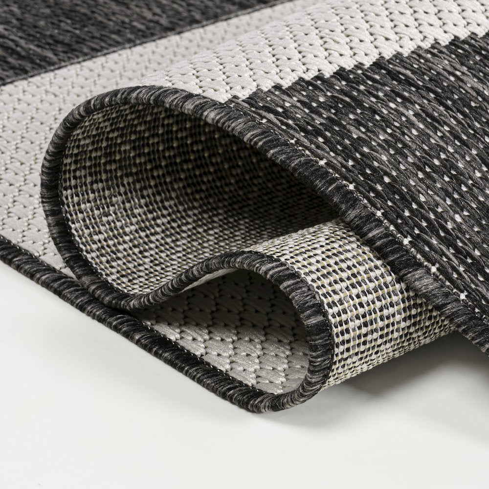 Two-Tone Black/Cream 2 ft. x 8 ft. Indoor/Outdoor Runner Rug