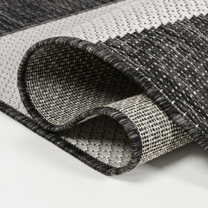 Two-Tone Black/Cream 2 ft. x 8 ft. Indoor/Outdoor Runner Rug