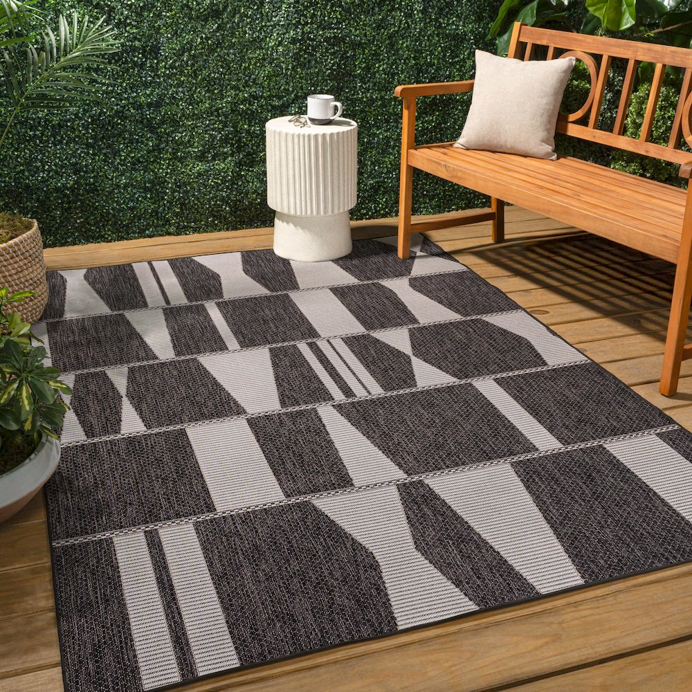 Two-Tone Black/Cream 3 ft. x 5 ft. Indoor/Outdoor Area Rug