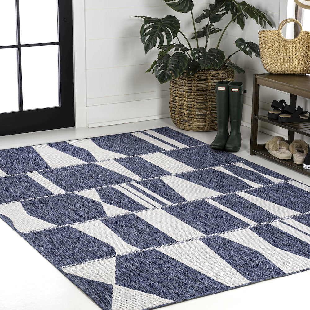 Two-Tone Navy/Cream 3 ft. x 5 ft. Indoor/Outdoor Area Rug