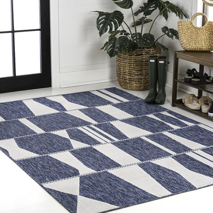 Two-Tone Navy/Cream 3 ft. x 5 ft. Indoor/Outdoor Area Rug