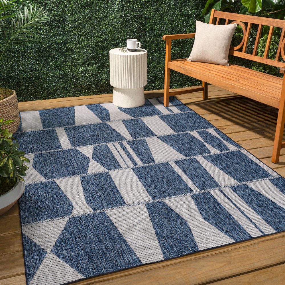 Two-Tone Navy/Cream 3 ft. x 5 ft. Indoor/Outdoor Area Rug